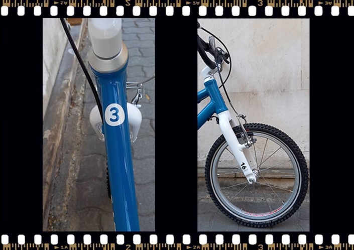 woom3 16-os méretű kék gyerek bicikli váz méret